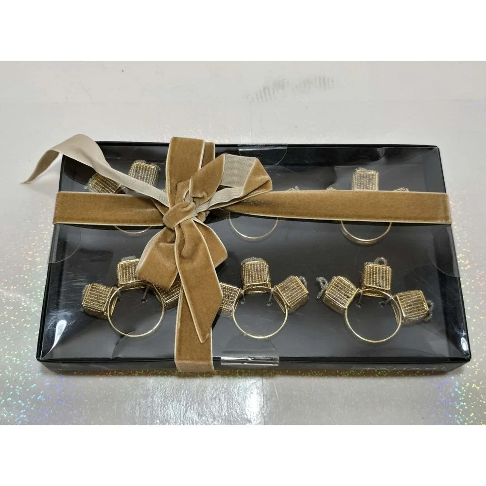 ✨🍽️ Tahari Home Gold Beaded Napkin Rings Set of 6 NEW in Box
